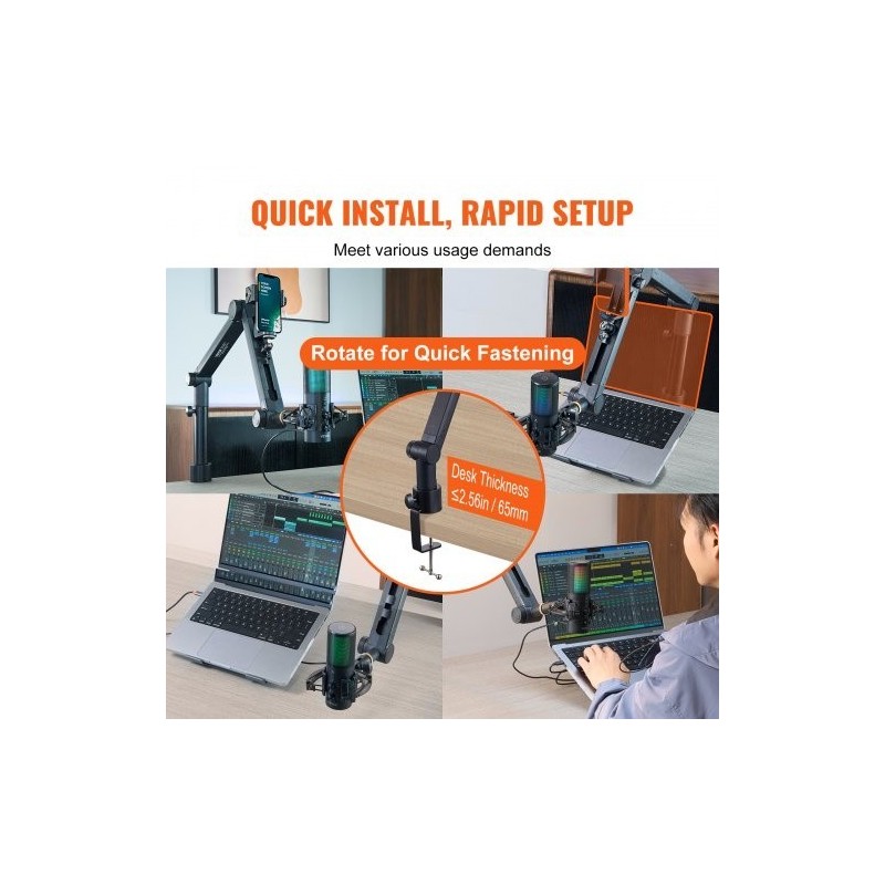 Pöytään kiinnitettävä alumiiniseosinen mikrofonivarsi 360 asteen kääntyvä säädettävä korkeus C-puristin kuulokepidike