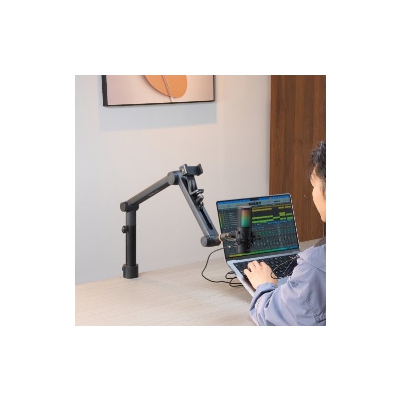 Pöytään kiinnitettävä alumiiniseosinen mikrofonivarsi 360 asteen kääntyvä säädettävä korkeus C-puristin kuulokepidike