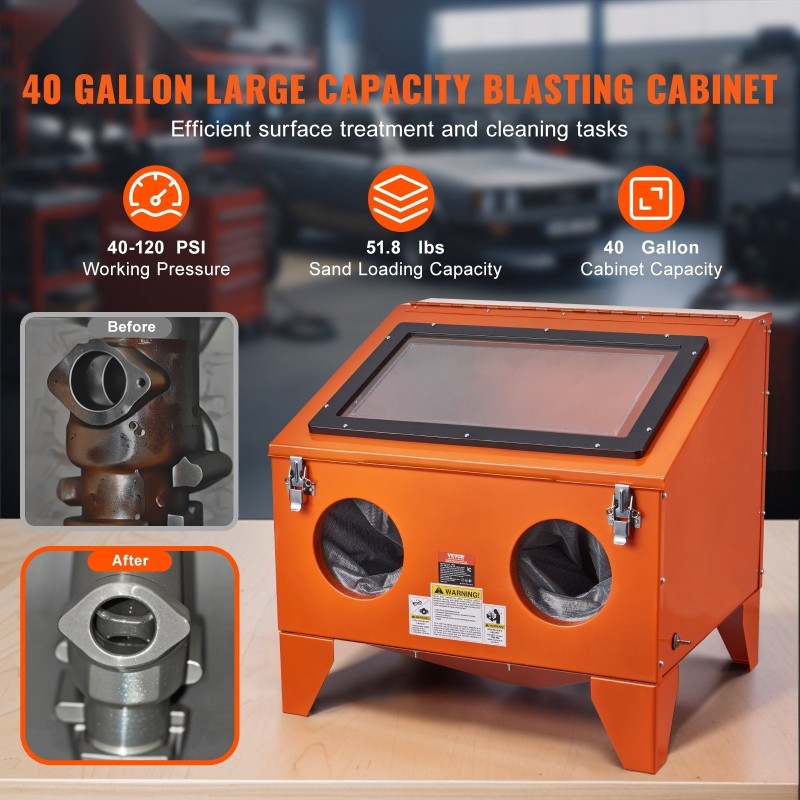 Penkille asetettava hiekkapuhalluskaappi 151,4 l kylmävalssattu teräs 4 keraamisella suuttimella alumiinisella