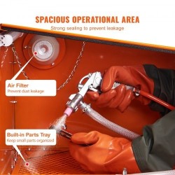 Pöytämallinen hiekkapuhalluskaappi 94,6 L kylmävalssattu teräsrunko alumiinipistooli 4 keraamista suutinta