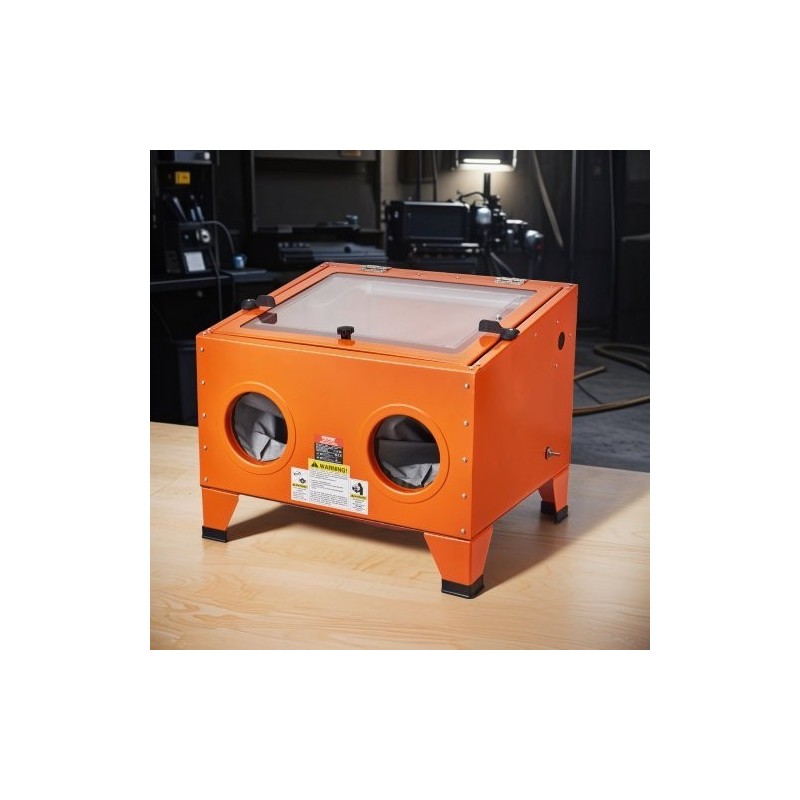 Pöytämallinen hiekkapuhalluskaappi 94,6 L kylmävalssattu teräsrunko alumiinipistooli 4 keraamista suutinta