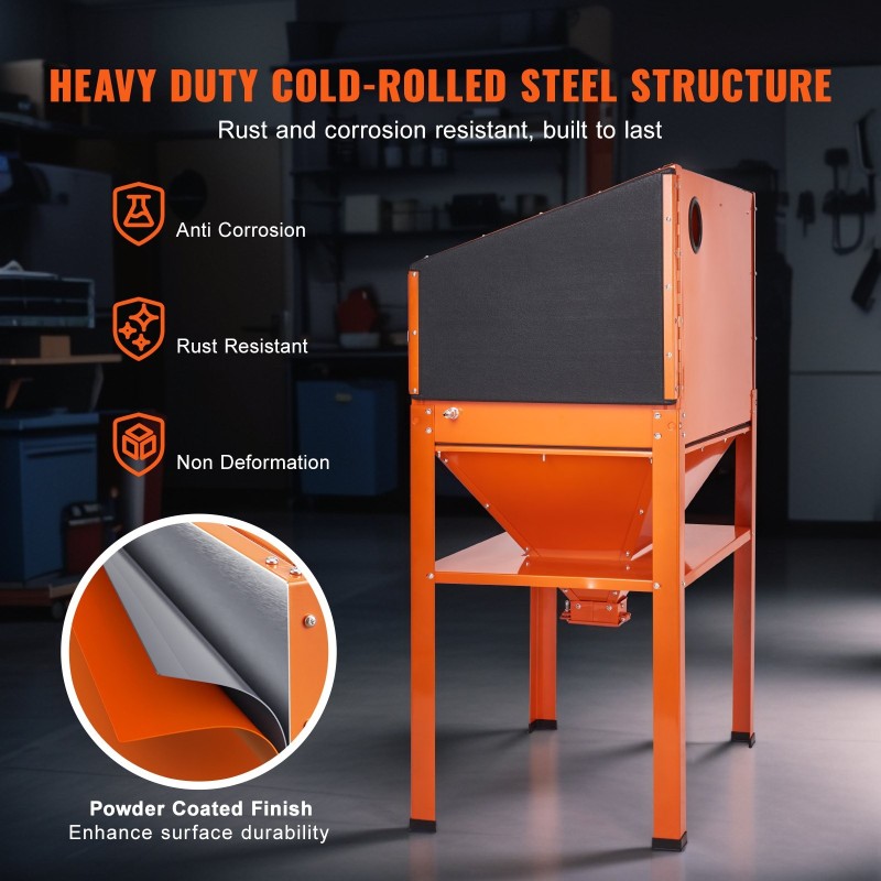 Hiekkapuhalluskaappi kylmävalssatusta teräksestä 227,1 l jaloilla puhalluspistoolilla 4 keraamista suutinta