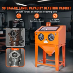 Hiekkapuhalluskaappi 340.7 L tilavuus 6.8 L pölynkeruujärjestelmä kylmävalssattu teräsrunko akryyli-ikkuna LED-valaistus