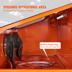 Hiekkapuhalluskaappi 340.7 L tilavuus 6.8 L pölynkeruujärjestelmä kylmävalssattu teräsrunko akryyli-ikkuna LED-valaistus