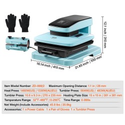 Automaattinen kaksitoiminen lämpöprässi 381 x 381 mm levy mukit 311–850 g T-paidat