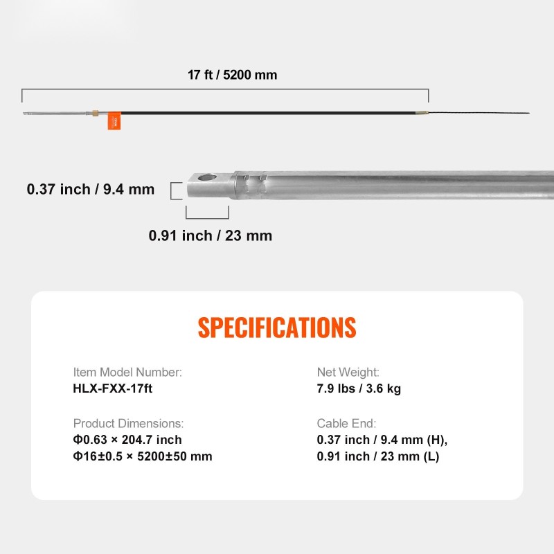 Ohjauskaapeli 5200 mm polyeteenipäällysteinen teräsvaijeri 500 kg yhteensopiva yksiasemaiseen perämoottoriin 300 hv