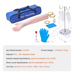Verinäytteenoton harjoituskäsivarsi muovia ja lateksia sisältää IV-letkun ja perhosneulat