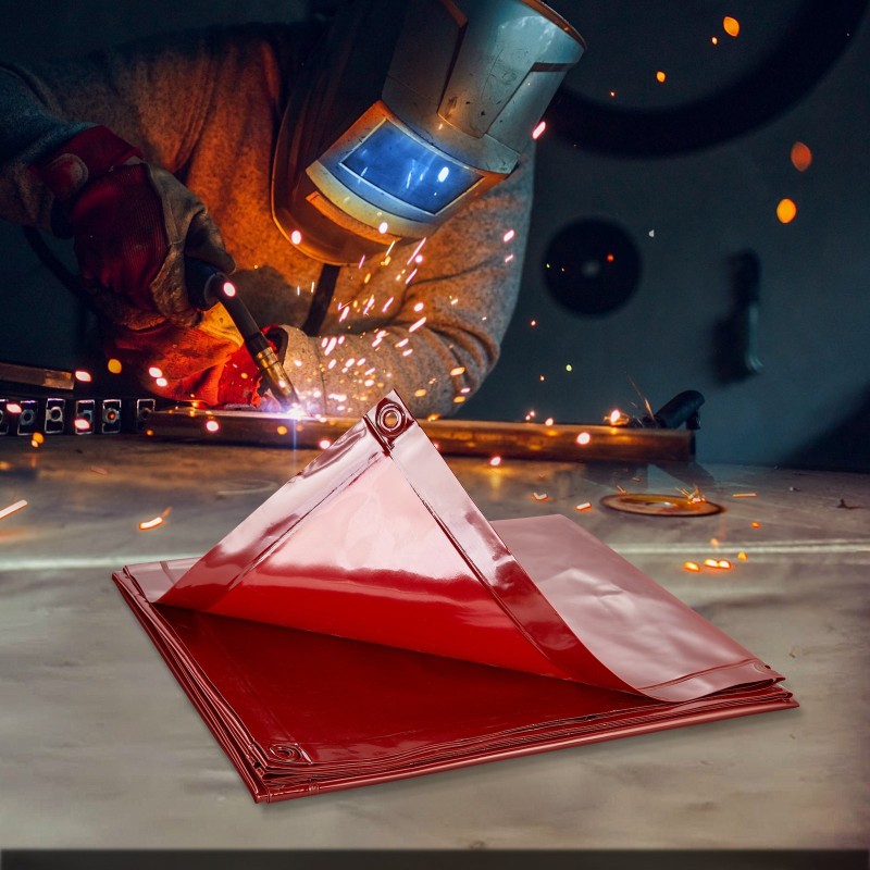 Hitsausverho paloa hidastava vinyyli 1,8 x 1,8 m 6-tason UV-suojaus ripustusreiät punainen