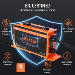 Golfkärryn akkulaturi 48V 15A alumiiniseoskotelo IP67-suojattu ETL-sertifioitu G29-pistoke