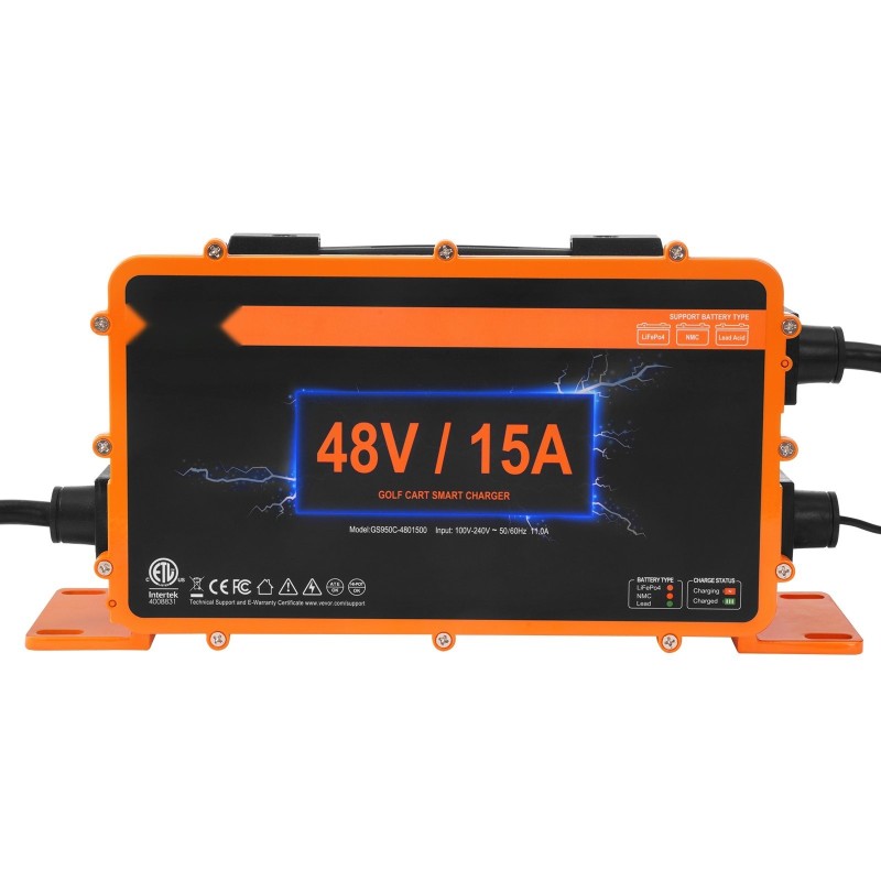 Golfkärryn akkulaturi 48V 15A alumiiniseoskotelo IP67-suojattu ETL-sertifioitu G29-pistoke