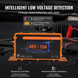 Golfkärryn akkulaturi 48 V 15 A alumiiniseoskotelo IP67 yhteensopiva AGM NMC LiFePO4