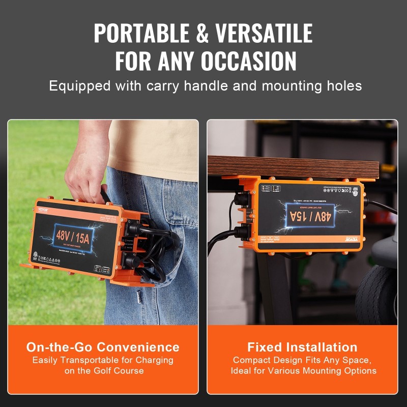 Golfkärryn akkulaturi 48 V 15 A alumiiniseoskotelo IP67 yhteensopiva AGM NMC LiFePO4