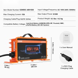 Golfkärryn akkulaturi 48 V 15 A alumiiniseoskotelo IP67 yhteensopiva AGM NMC LiFePO4