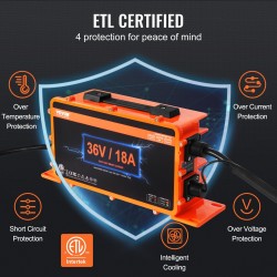 Akkulaturi 36 voltin 18 ampeerin golfkärryille alumiinirunkoinen yhteensopiva lyijyakkujen ja litiumakkujen kanssa