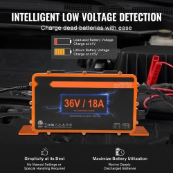 Akkulaturi 36 voltin 18 ampeerin golfkärryille alumiinirunkoinen yhteensopiva lyijyakkujen ja litiumakkujen kanssa