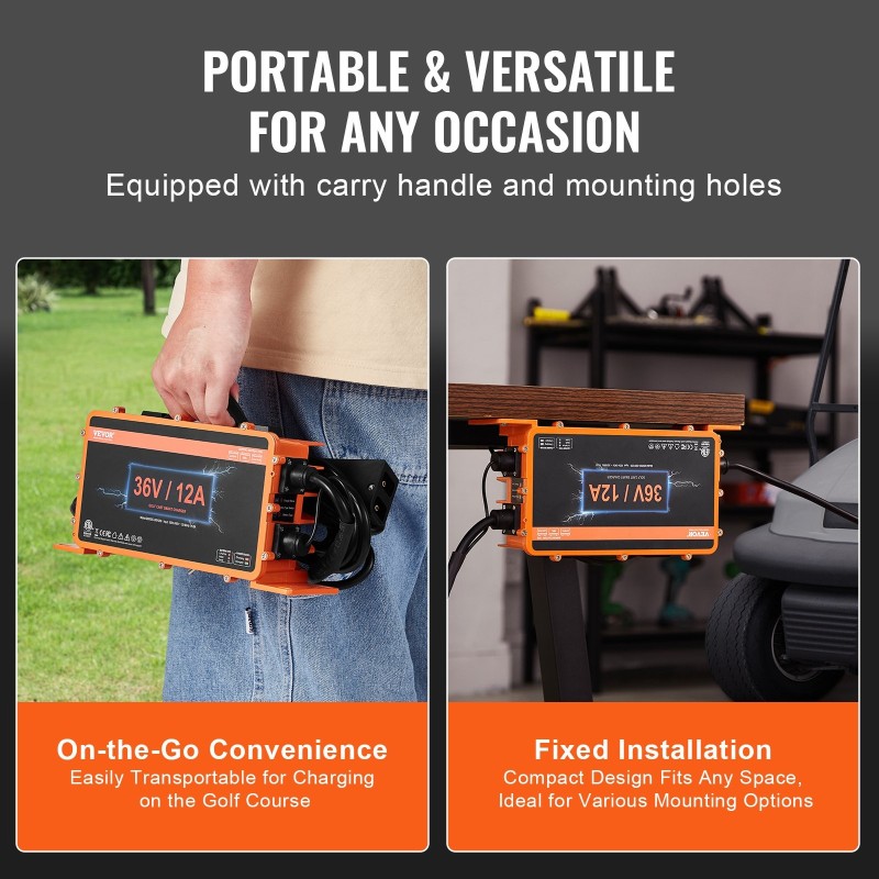 Golfkärryn 36V akkulaturi 12A IP67 yhteensopiva lyijyakuille NMC LiFePO4 D-tyypin liitin ETL-sertifioitu