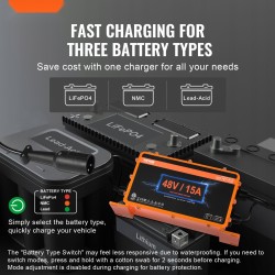 48 V golfkärryn akkulaturi 15 A kolminapainen liitin IP67 alumiinikotelo