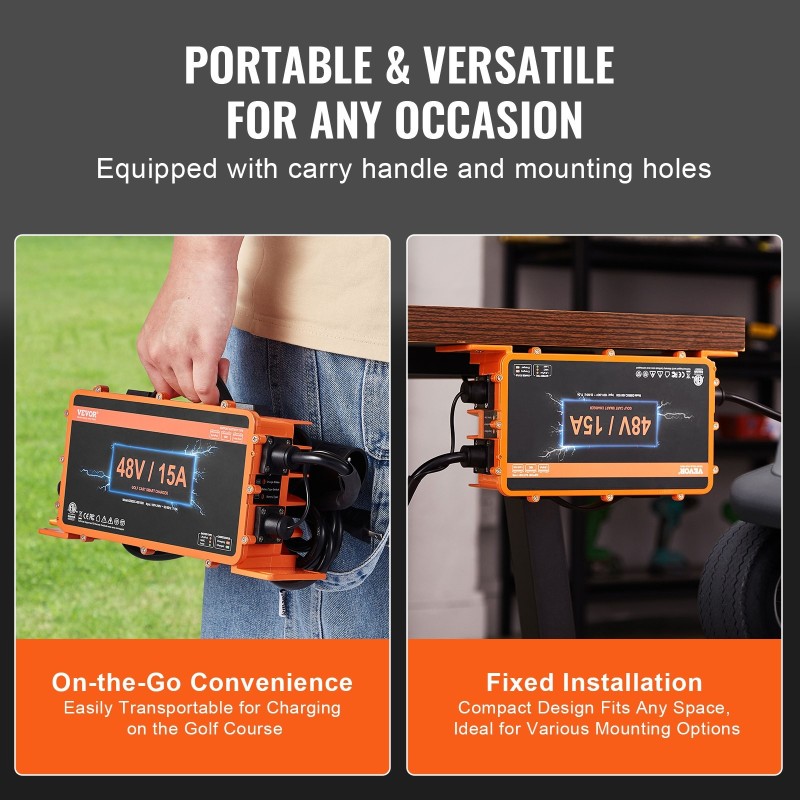 48 V golfkärryn akkulaturi 15 A kolminapainen liitin IP67 alumiinikotelo