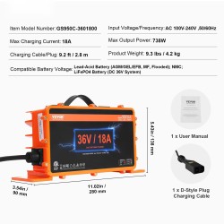 Akkulaturi 36V 18A golfkärryihin alumiinikuori IP67 älykäs lataus