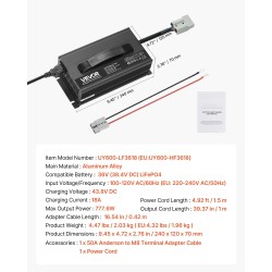 36V LiFePO4-laturi 18A 43.8V alumiiniseoskotelo Anderson-liitin 0V-aktivointi veneisiin ja matkailuautoihin