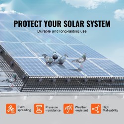 Aurinkopaneelien lintusuoja galvanoidusta teräslangasta PVC-pinnoite 15 x 3048 cm 100 alumiinikiinnikettä