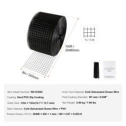 Aurinkopaneelien suojaverkko kylmägalvanoitu teräslanka PVC-pinnoite 20 rullaa 3048 cm 12,7 mm