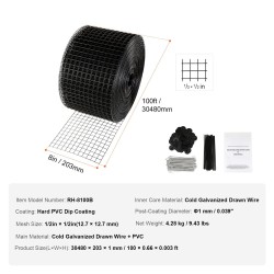 Aurinkopaneelisuojaverkko galvanoitu teräslanka PVC-pinnoite verkkosilmä 12,7×12,7 mm 100 alumiinikiinnikkeitä pituus 3048 cm
