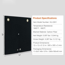 Hitsaussuojahuopa hiilikuituinen 305x305 mm 3 mm 982°C putkille metallirenkailla
