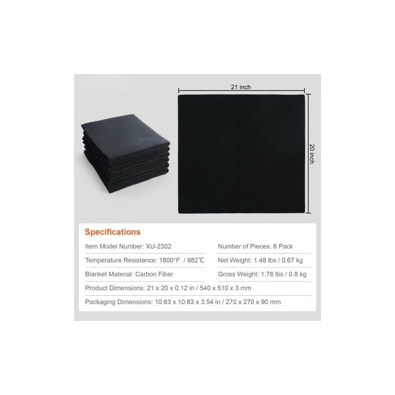 Hiilikuituiset hitsauspeitteet 6 kappaletta 3 mm paksut leikattavat 982 °C lämmönkestävät