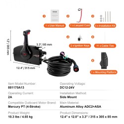 Sivukiinnitteinen kaukohallintalaatikko alumiiniseos Mercury PT 4-tahti perän kallistuksen kytkin 14-napainen johtosarja
