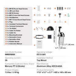 Perämoottorin yläasennettava kaasun ja vaihteiden kaukohallinta trimmikytkimellä alumiiniseos Mercury PT 2-tahti