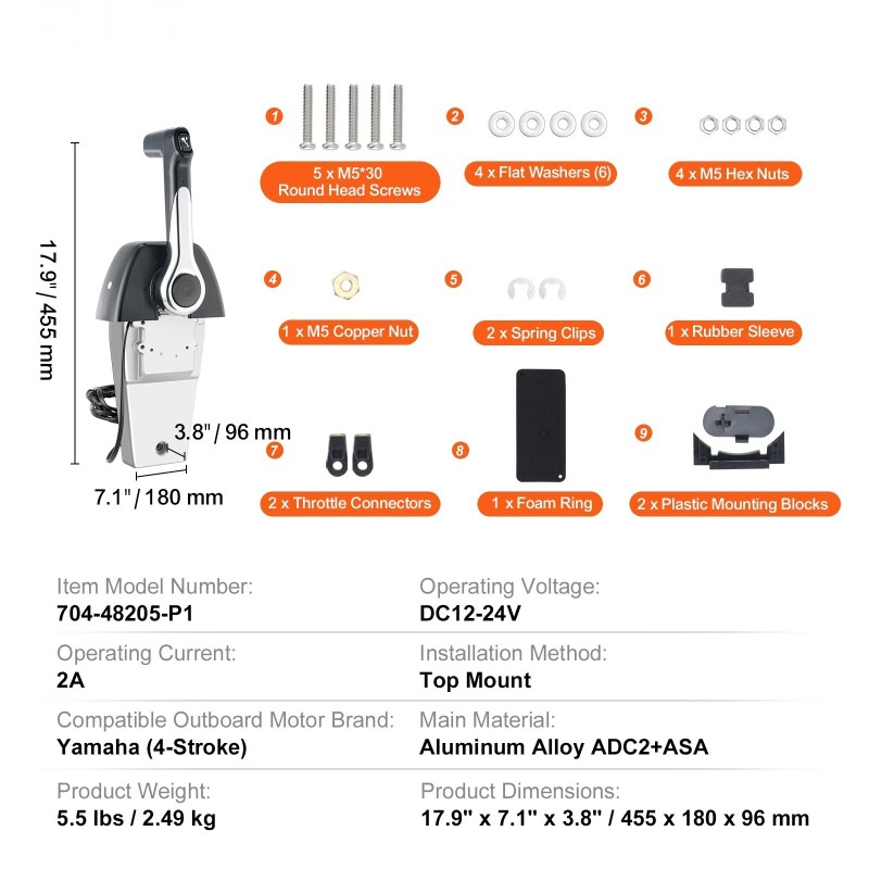 Kaasun ohjauslaatikko yläasennukseen alumiiniseos Yamaha 4-tahti trimmikytkimellä 1440 mm 5-napaisella liittimellä