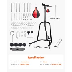 Vapaasti seisova hiiliteräksinen nyrkkeilysäkin ja nopeuspallon teline säädettävällä korkeudella