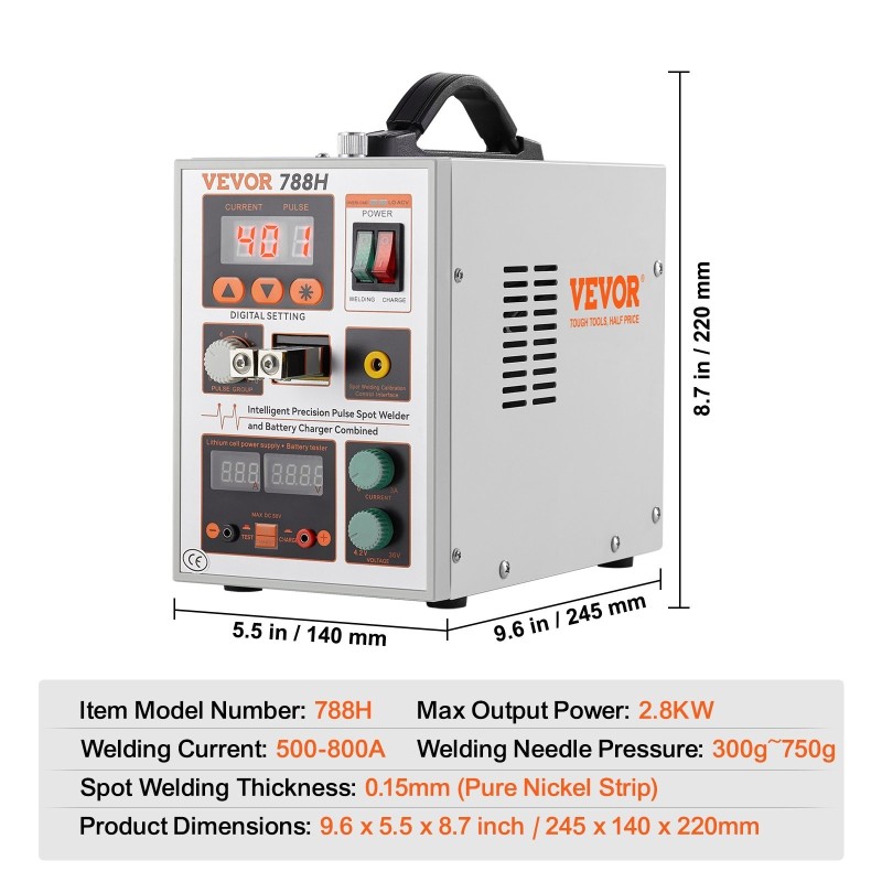 Akkupistehitsauslaite ja akkulaturi 2.8kW 0.15mm puhtaalle nikkelille 18650 14500