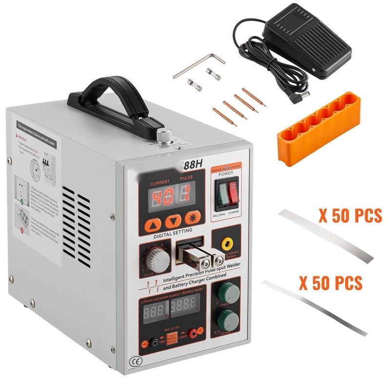 Akkupistehitsauslaite ja akkulaturi 2.8kW 0.15mm puhtaalle nikkelille 18650 14500
