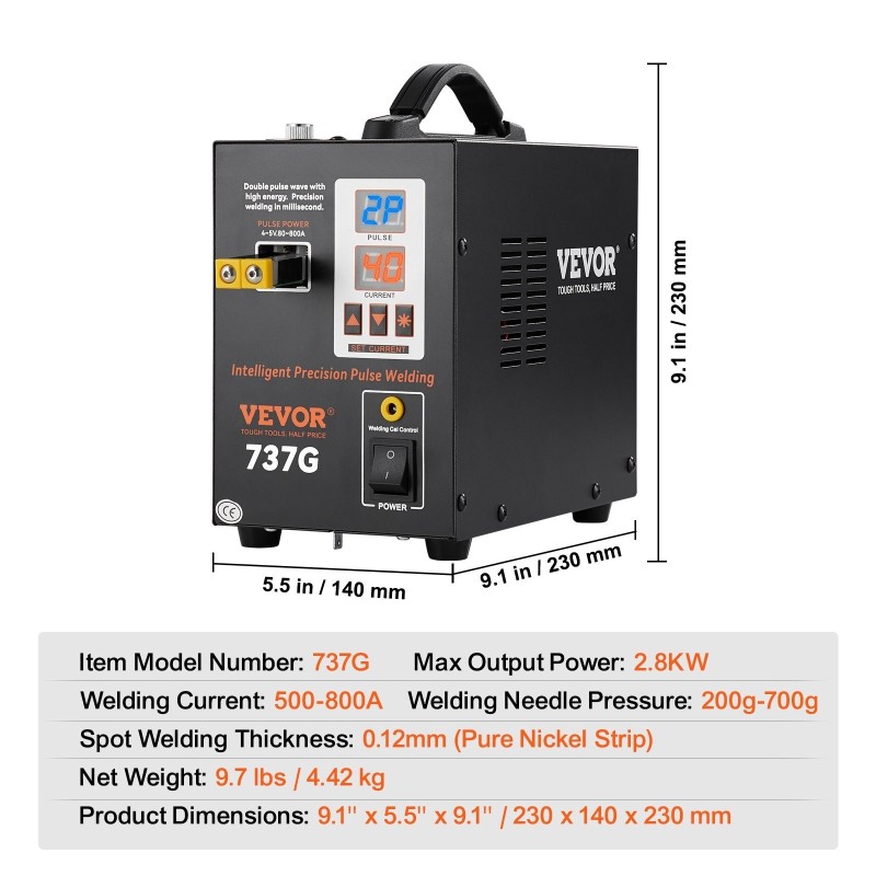 Pistehitsauslaite 2,8 kW pulssi säädettävä 200–700 g paine 0,12 mm puhtaalle nikkelille