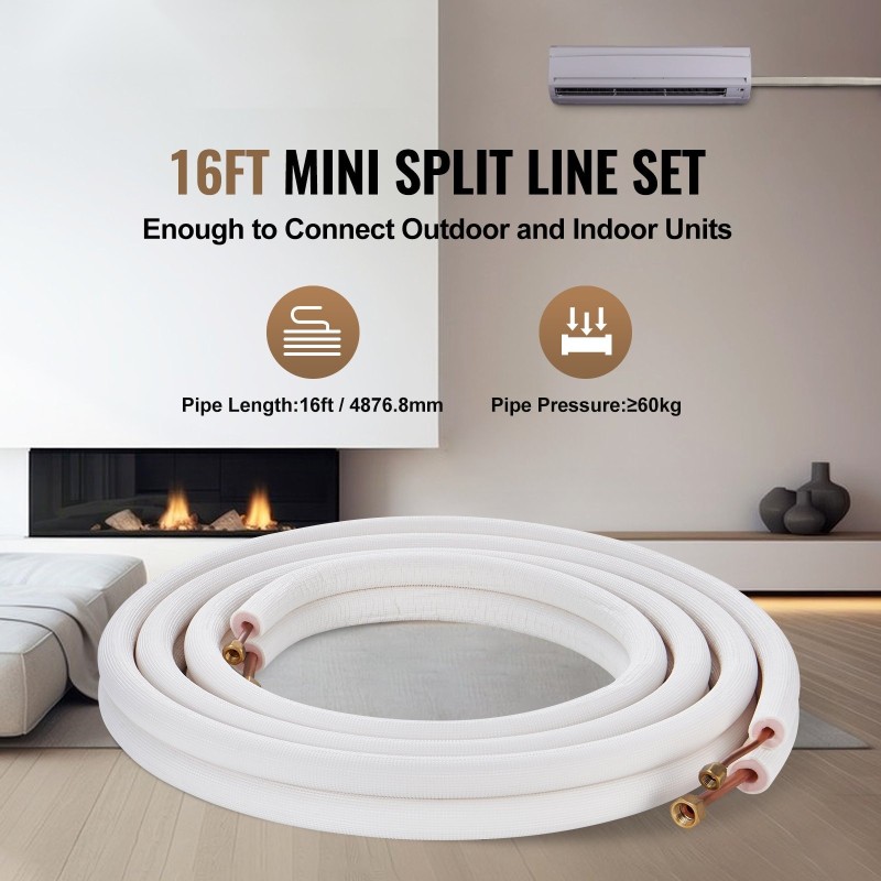 Mini split linjasarja kupariputkilla 4876,8 mm 6,35 ja 9,53 mm kolmikerroksinen eristys