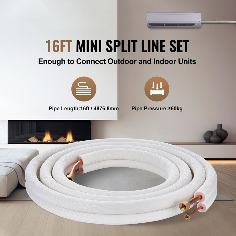 Minisplit linjasarja kupariputket 4876,8 mm 6,35 ja 12,7 mm kolmikerroksinen eristys