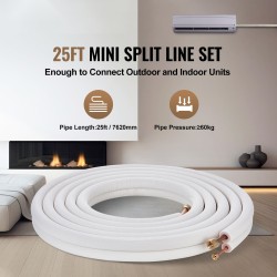 Kylmäaineputkisarja mini-split ilmastointiin kupariputkia 7,62 m 6,35 ja 12,7 mm kolmikerroksisella eristyksellä