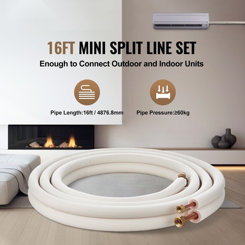 Mini-split-linjasarja täyskupariputkilla 4876,8 mm 9,5 ja 15,9 mm kolmikerroksisella eristyksellä