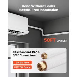 Mini-split putkisarja kuparia 6,4 ja 9,5 mm 15,2 m paksulla PE+EVA-eristeellä