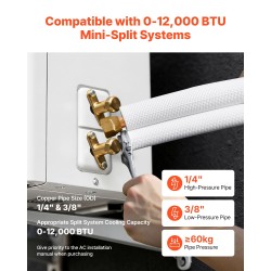 Mini-split putkisarja kuparia 6,4 ja 9,5 mm 15,2 m paksulla PE+EVA-eristeellä