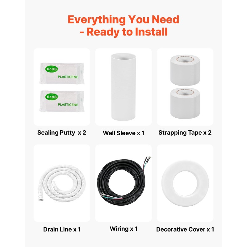 Mini-split putkisarja kuparia 6,4 ja 9,5 mm 15,2 m paksulla PE+EVA-eristeellä