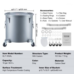 Rasva- ja öljyastia hiiliteräksinen 60,5 l pyörällinen kansi suodatinpussi