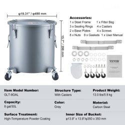 Öljyämpäri 30-litrainen hiiliteräksinen pyörällisellä alustalla lukittavalla kannella ja suodatinpussilla