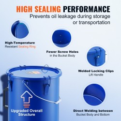 Rasva-astia 22,7 l hiiliteräs sininen paistoöljyn keräykseen suodatinpussilla