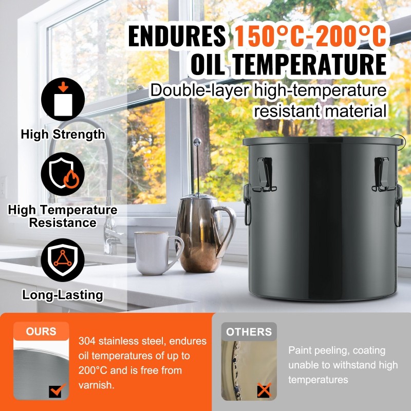 Rasva-astia 37,8 l 304 ruostumaton teräs musta lukittava kansi suodatinpussi