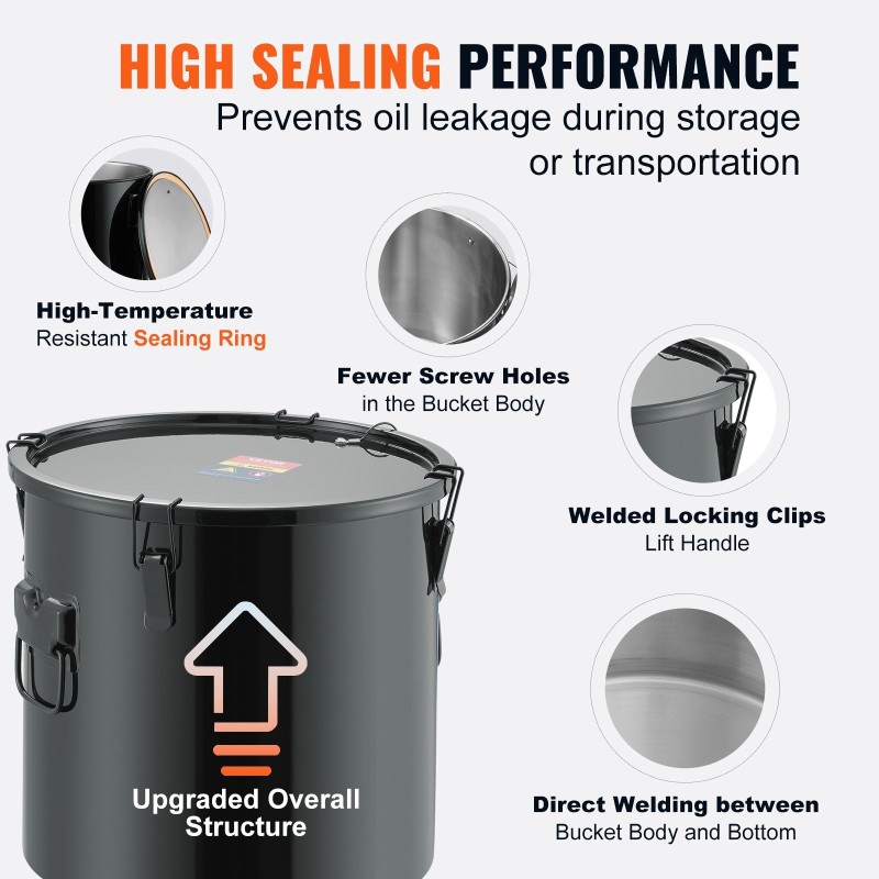Rasva-astia 37,8 l 304 ruostumaton teräs musta lukittava kansi suodatinpussi