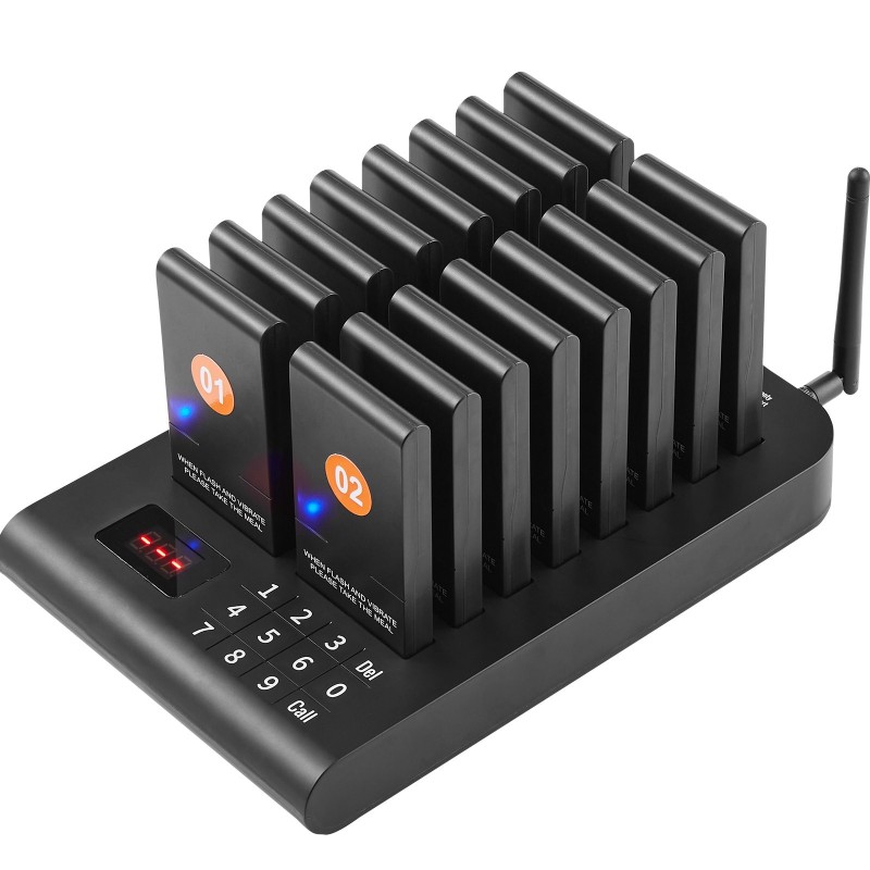 Langaton jonotusjärjestelmä ravintoloihin ja ruokarekkoihin 500 m kantama 16 hakulaitetta