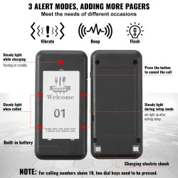 Langaton hakulaitteisto ravintolaan 16 laitetta 500 m kantama LED-valo ja värinä